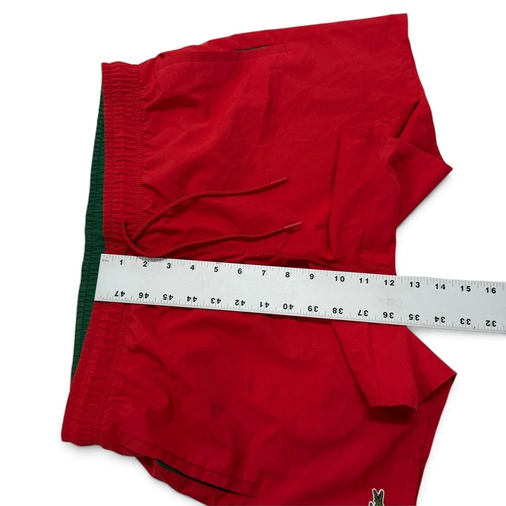 Lacoste Mens Red Quick Dry Swim Trunks Green Trim Medium Lined NWT Shorts